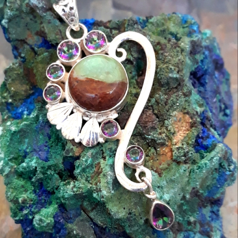 Boulder Chrysoprase & Rainbow Topaz Pendant